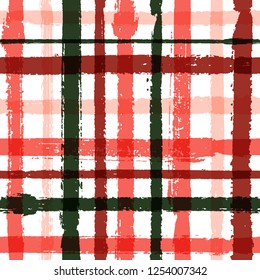 Overlaying lines chequered pattern seamless stripes background. Ethnic striped fabric print textile design. Vector intersecting lines plaid pattern. Modern rustic crossed stripes graphics.