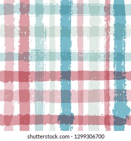 Overlaying lines chequered pattern seamless stripes wallpaper. Boho striped fabric print textile design. Vector intersecting lines plaid pattern. Watercolor tartan crossed stripes grid.