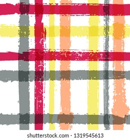 Overlaying lines chequered pattern seamless stripes wallpaper. Grunge striped fabric print textile design. Vector intersecting lines lattice pattern. Watercolor rustic crossed stripes grid.