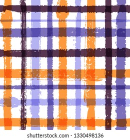 Overlaying lines chequered pattern seamless stripes backdrop. Classic striped fabric print textile design. Vector intersecting lines kilt pattern. Modern rustic crossed stripes graphics.