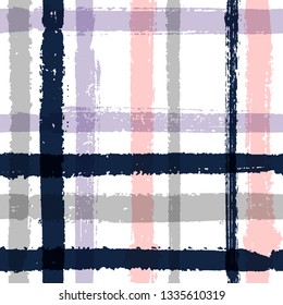 Overlaying lines chequered pattern seamless stripes background. Ethnic striped fabric print textile design. Vector intersecting lines plaid pattern. Watercolor rustic crossed stripes graphics.