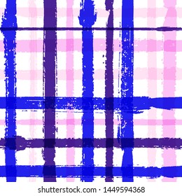 Overlaying lines chequered pattern seamless stripes background. Hipster striped fabric print textile design. Vector intersecting lines plaid pattern. Modern tartan crossed stripes grid.