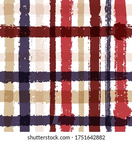 Overlaying lines chequered pattern seamless stripes background. Stylish striped fabric print textile design. Vector intersecting lines kilt pattern. Colorful simple crossed stripes grid.