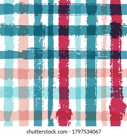 Overlaying lines chequered pattern seamless stripes background. Stylish striped fabric print textile design. Vector intersecting lines cloth pattern. Paint texture cool crossed stripes graphics.