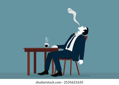 overload - overwhelmed by job concept. business man sleeping on chair, fatigue tired, low energy, exhausted, sleepy drunk