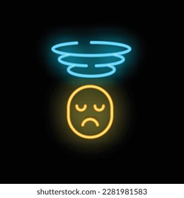 Overload sad icon outline vector. Burnout stress. Tired person neon color isolated on black
