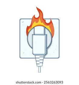 overload short circuit fire cartoon. wiring sparks, insulation arcing, breaker current overload short circuit fire sign. isolated symbol vector illustration