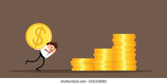 Overloaded Businessman Carrying a Coin into His Finances