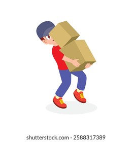 Overloaded Courier Trying to Balance Packages