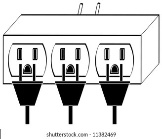 overloaded electrical power outlet full with plugs - vector