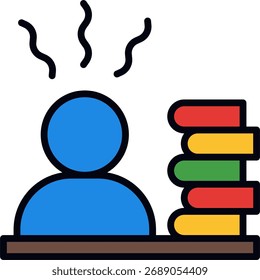 Diseño de Vector de empleados sobrecargado, carga de trabajo excesiva y concepto de agotamiento, estrés laboral e ilustración de agotamiento. Icono de línea llena