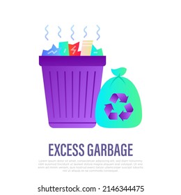 Camión de basura sobrecargado con un icono plano de gradiente de reciclaje de signos. Exceso de basura, sobreconsumo. Ilustración vectorial.