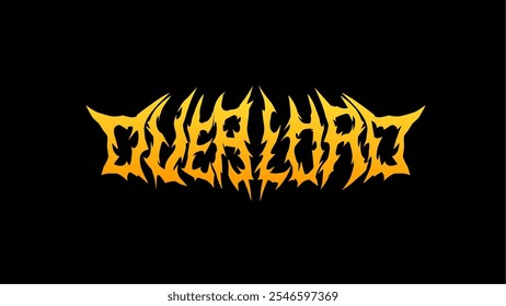 Overlord" in a fiery yellow metal typography style with sharp, angular edges and intense spikes. The glowing yellow contrasts starkly against the black background