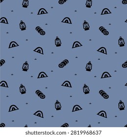 overnight camping black silhouette seamless pattern background