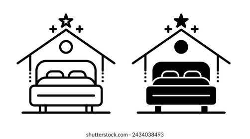 Overnight Stay Line Icon. Hospitality Quarters profile icon in outline and solid flat style.