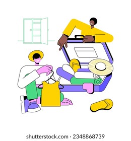 Overpacking isolated cartoon vector illustrations. Happy couple packing bags together, full luggage, overflowing suitcase, getting ready for vacation, travelling time vector cartoon.