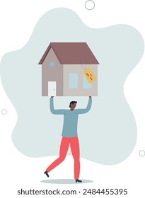Overpay in real estate and house mortgage, too much invest or expense to pay for debt and loan in economic crisis concept.flat design.illustration with people.