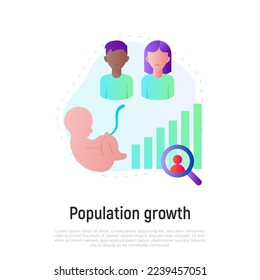 Overpopulation concept, graph of population growth gradient flat icon. Newborn. Increasing poverty. Vector illustration.