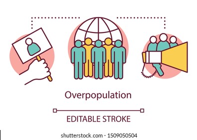 Overpopulation Concept Icon. Overcrowding. Increase In Population. Mass Protest. Freedom Of Peaceful Assembly Idea Thin Line Illustration. Vector Isolated Outline Drawing. Editable Stroke