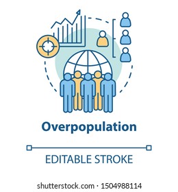 Overpopulation concept icon. Planet overcrowding idea thin line illustration. Increasing number of people. Demographic problems in society. Vector isolated outline drawing. Editable stroke