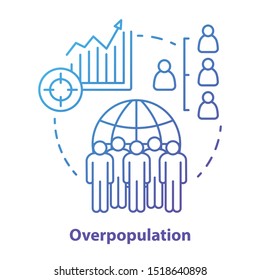 Overpopulation concept icon. Planet overcrowding idea thin line illustration in blue. Increasing number of people. Demographic problems in society. Lack of resources. Vector isolated outline drawing