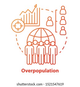 Overpopulation concept icon. Planet overcrowding idea thin line illustration in red. Increasing number of people. Demographic problems in society. Resources deficit. Vector isolated outline drawing