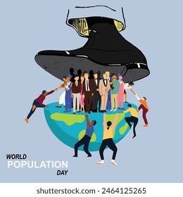 Overpopulation crisis depicted powerfully: people stand on Earth, as  giant shoe pushes people off, while others struggle to climb back. A striking portrayal of humanity's fight for space and survival