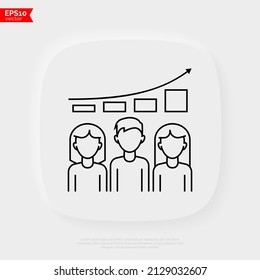 Overpopulation, graph of population growth thin line icon. Increasing poverty, problem overconsumption. Vector illustration.