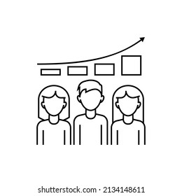 Overpopulation, graph of population growth thin line icon. Increasing poverty, problem overconsumption. Vector illustration.