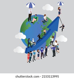 Overpopulation and human crowd density growth - Growing population isometric 3d vector illustration concept for banner, website, illustration, landing page, flyer, etc.