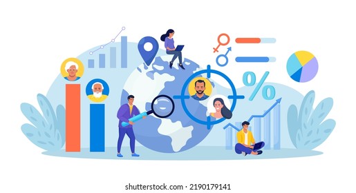 Overpopulation, human crowd density growth on earth. Demographic statistics data for elderly people. Sociology. Demography, migration. Scientist studying population growth, analyze demographics data