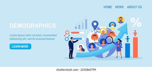 Overpopulation, human crowd density growth on earth. Demographic statistics data for population. Demography and migration. People movement. Social analysis with demographics, culture, ethnicity data