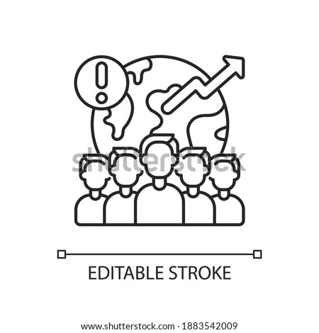 Overpopulation linear icon. Population rises very fast to be managed. Damaging all planet. Thin line customizable illustration. Contour symbol. Vector isolated outline drawing. Editable stroke