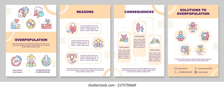 Overpopulation orange brochure template. Problem and solutions. Leaflet design with linear icons. Editable 4 vector layouts for presentation, annual reports. Arial-Black, Myriad Pro-Regular fonts used