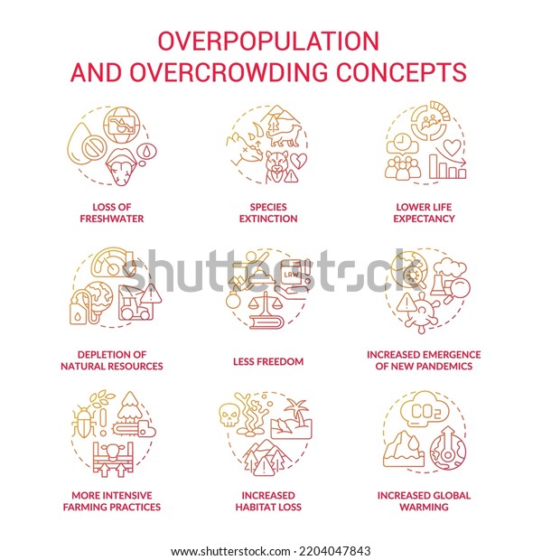 Overpopulation Overcrowding Red Gradient Concept Icons Stock Vector Royalty Free 2204047843 8753