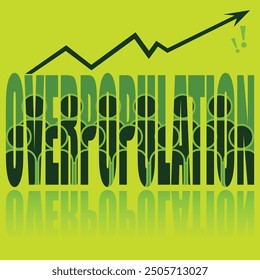 Afiche de superpoblación. Afiche de Vector sobre un tema social. Sobrepoblación de palabras sobre fondo verde con reflexión.