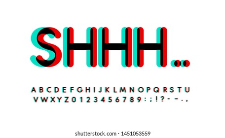 Overprint letters and numbers set. Glowing turquoise and red spectrum effect style vector latin alphabet. Font for digital events, promotions, logos, banner, monogram and poster. Typography design. 