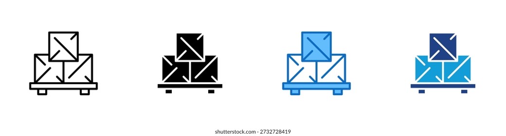 Overproduction Multiple Style Icon Design Vector - Stacked boxes on pallet, representing excess output, inventory surplus, and operational inefficiency
