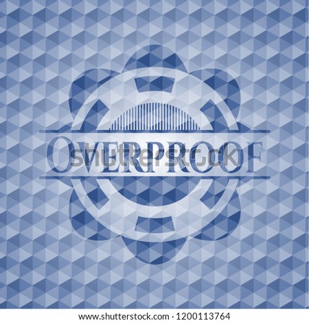  Overproof blue emblem with geometric background.