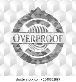 Overproof grey badge with geometric cube white background