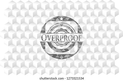 Overproof grey emblem. Vintage with geometric cube white background