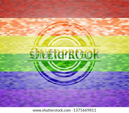 Overproof on mosaic background with the colors of the LGBT flag