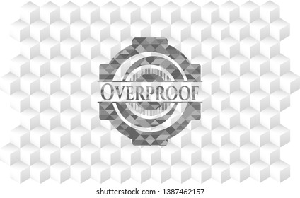 Overproof realistic grey emblem with geometric cube white background