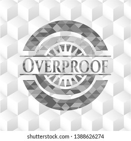 Overproof retro style grey emblem with geometric cube white background