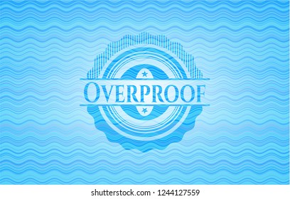 Overproof sky blue water wave style emblem.