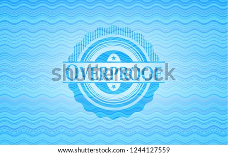Overproof sky blue water wave style emblem.