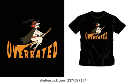 texto sobrevalorado con flor y diseño de camisetas de bruja para halloween