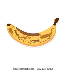 Overripe banana fruit isolated on white background. Cartoon banana with brown spots. Vector illustration