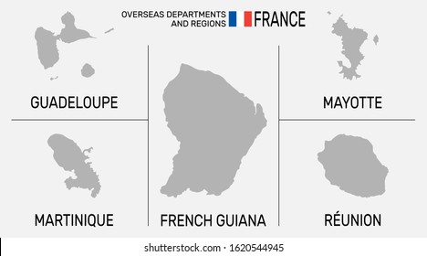 Overseas Department And Regions Of France. France Flag - Vector