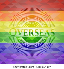 Overseas emblem on mosaic background with the colors of the LGBT flag